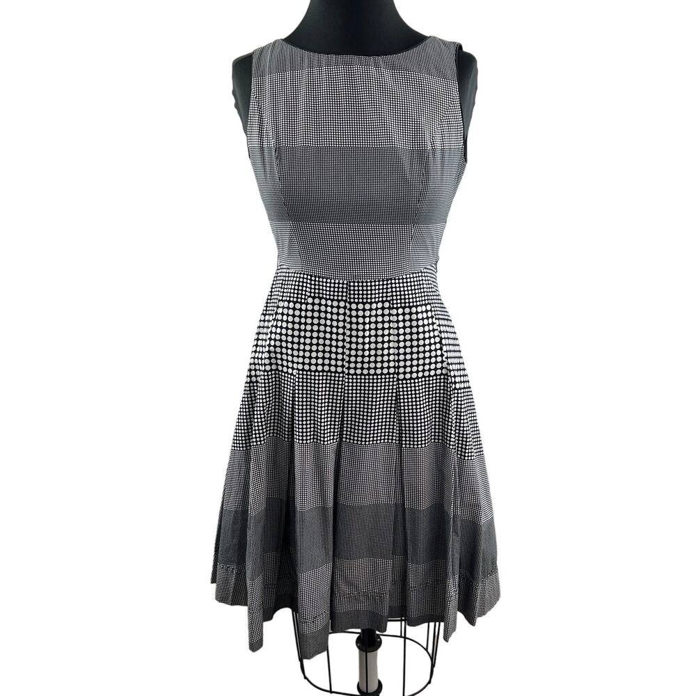TS Taking Shape Black White A-Line Dress Polka Dots Boat Neck Back Zip Size 8